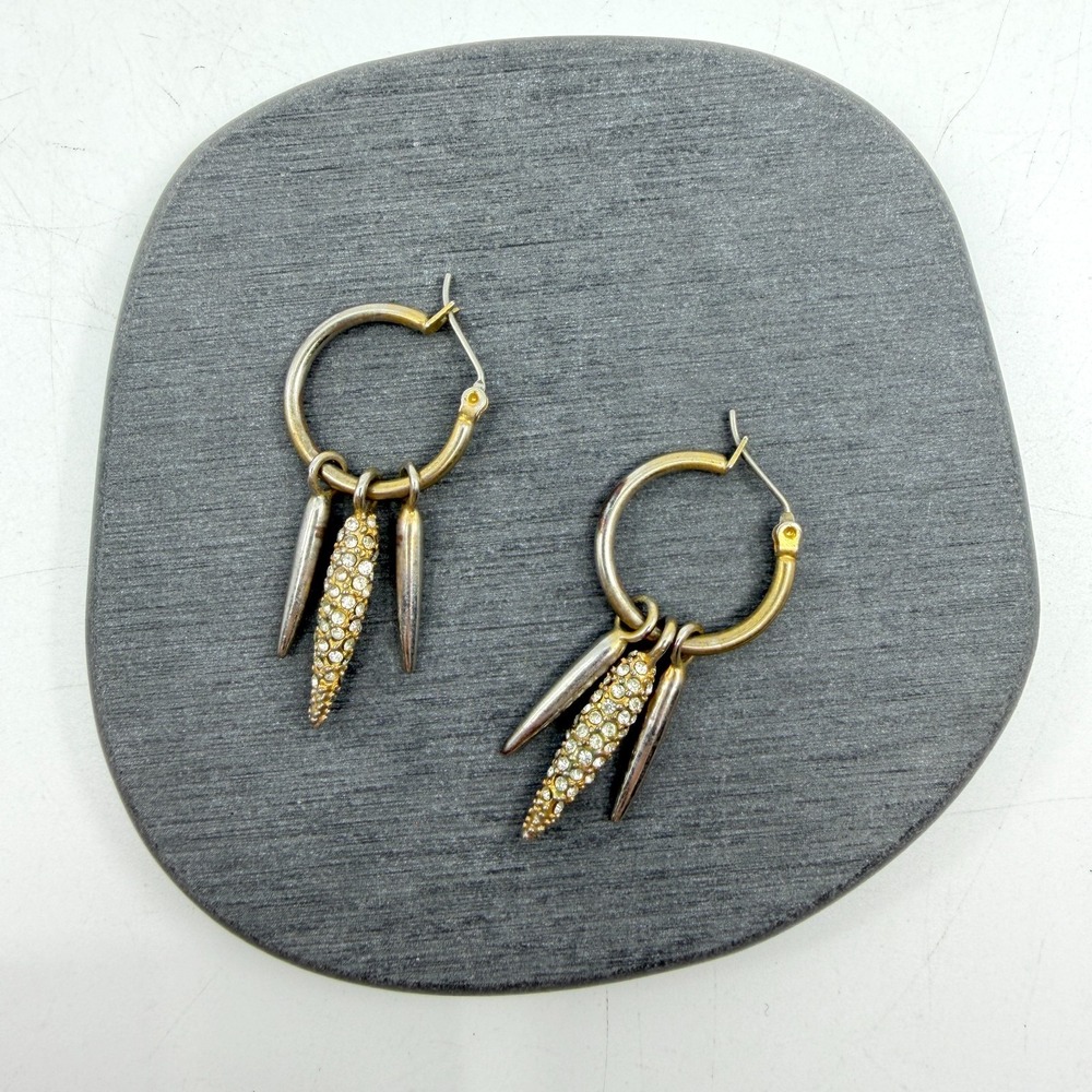 Gothic Spike Hoop Earrings Crystal Pave Dangle Charm Statement Festival Boho
